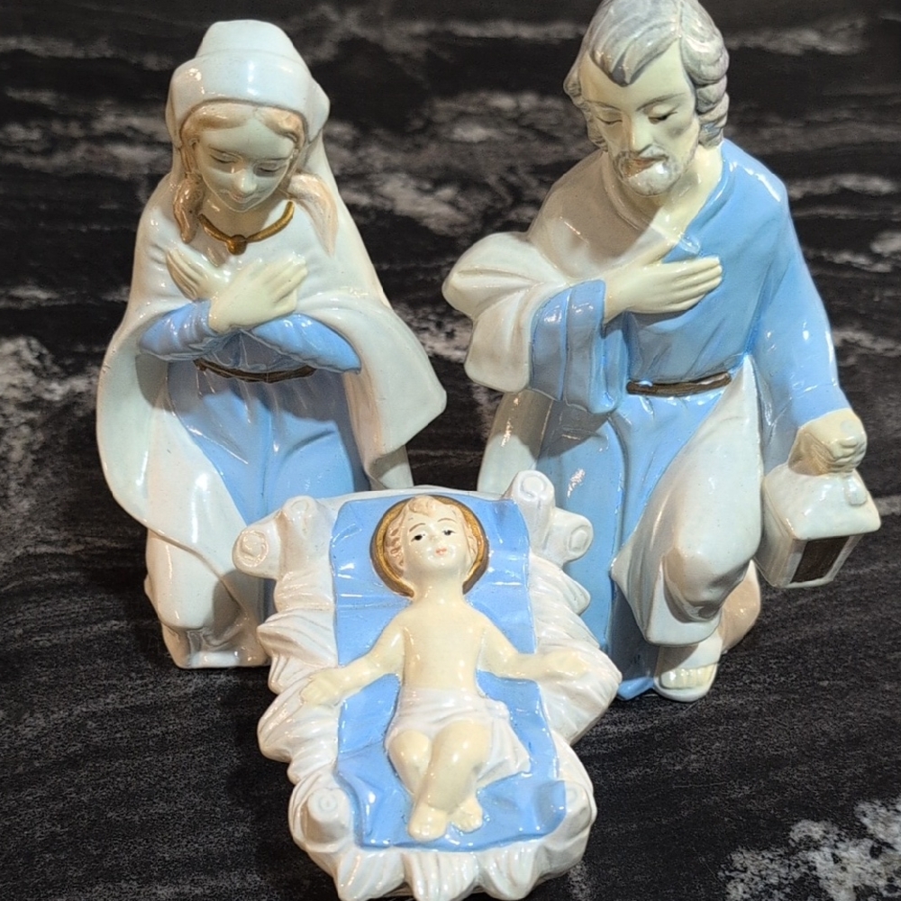 Large Vintage Paper Mache Nativity Figurines Holy Family Made In Japan